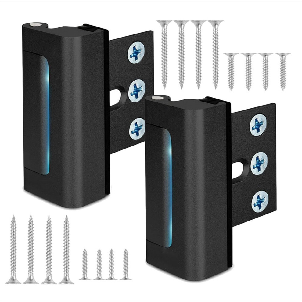 Home Security Door Reinforcement Lock, Front Door Locks For Kids Safety Withstand 800 Lbs, Door Lock 2 Pack Black 4852240144442