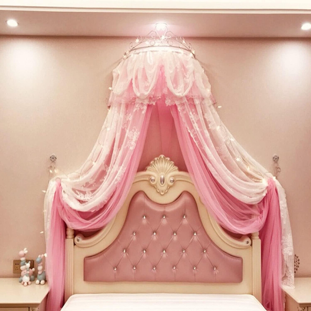 Princess Bed Canopy With Crown, 360 Mosquito Net For Kids, Fits 1.5M 5Ft Bed Pink