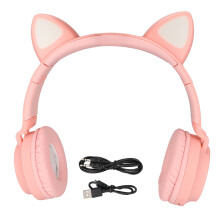 Căști pliabile cu LED-uri pentru urechi de pisică pentru copii, fără fir Bluetooth, cu microfon, stereo, limitator de volum, cu bandă de