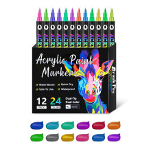 12Pcs Double Head Acrylic Marker with Brush Tip for Painting on