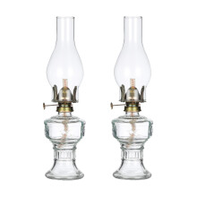 Vintage Oil Lamp Set of 2 with Windproof Glass Chimney for Emergency and Rustic Home Decor