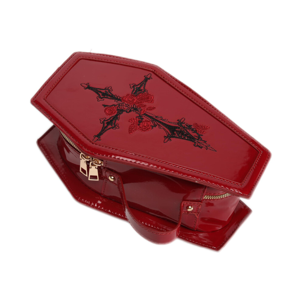 Red Goth Makeup Bag Waterproof Pu Leather Coffin Purse For Women Halloween Gothic Handbag