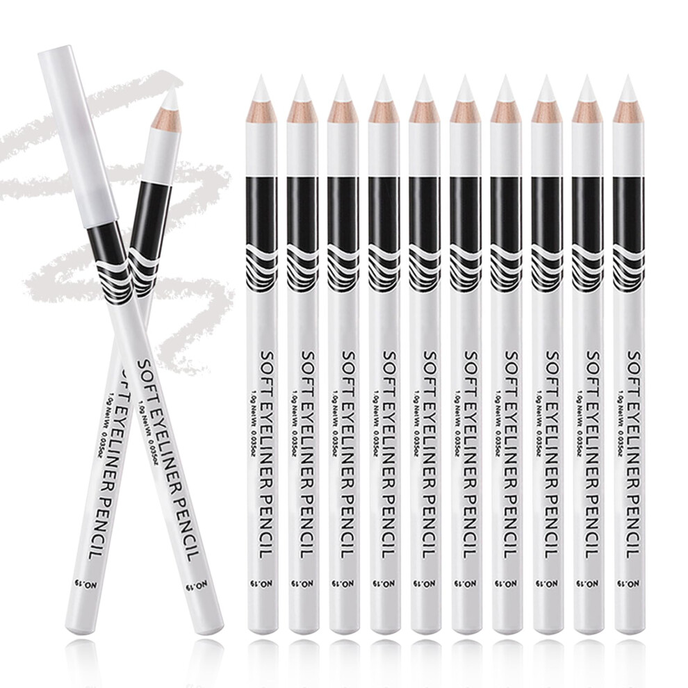 White 12Pcs Eyeliner Pencil Set, Pigmented Waterproof Long Lasting Smudge Proof For Waterline