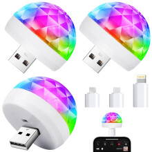 USB Party Lights Mini Disco Ball, SoundActivated Music Sync for Car Home Birthday Christmas, 3 Pack