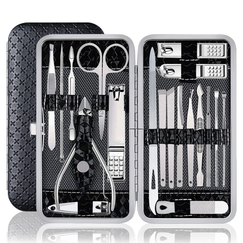 Manicure Set with Stainless Steel Nail Clippers Grooming Kit for Women and Men Travel 19pcs Black