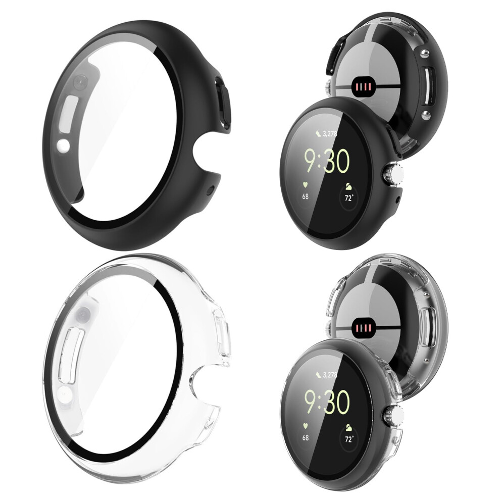 Case With Hd Tempered Glass Screen Protector 45Mm For Google Pixel Watch 4, Shockproof, And Clear Black 9426802879766