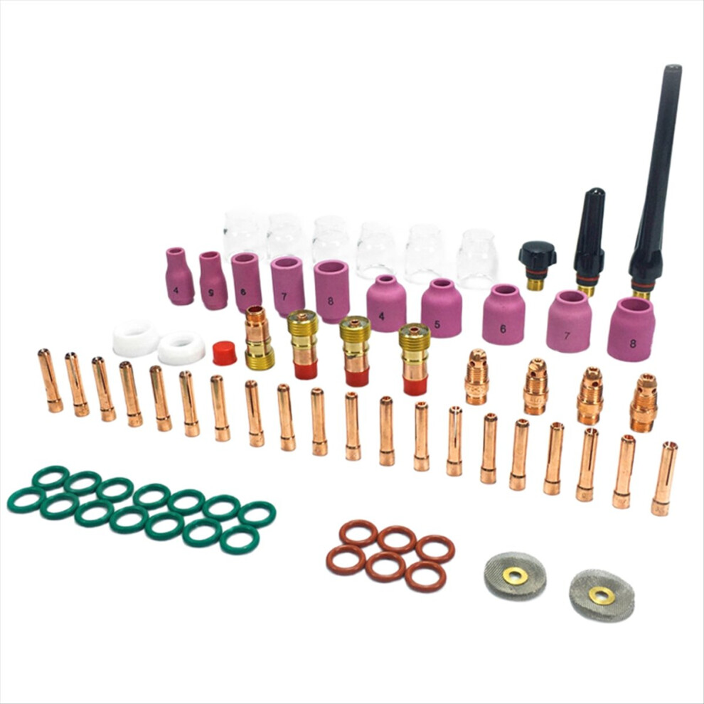 71Pcs Tig Welding Torch Accessories Kit Alumina Nozzle Collets Body Stubby Lens 12 Glass Cup Consumables Kit 4852240155134