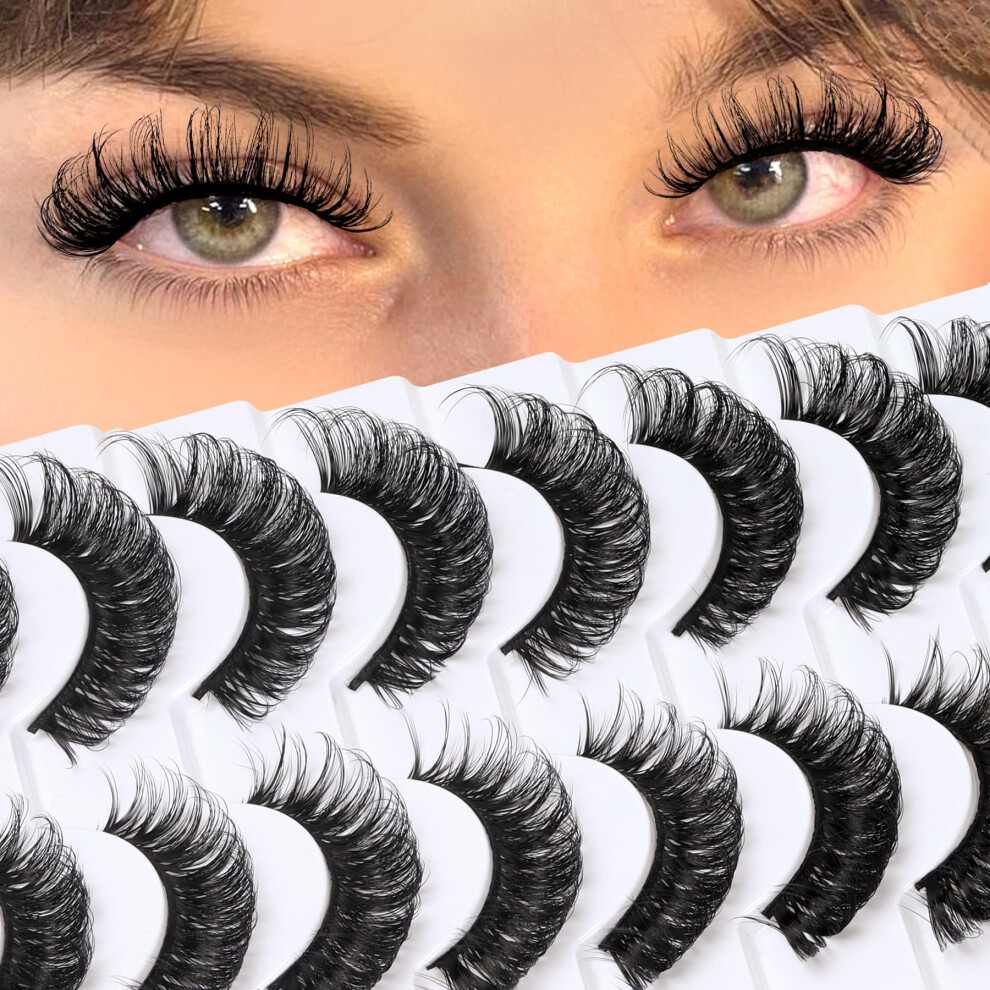 Cat Eye Lashes Wispy False Eyelashes D Curl Fluffy ExtensionLike Volume 10 Pairs Pack