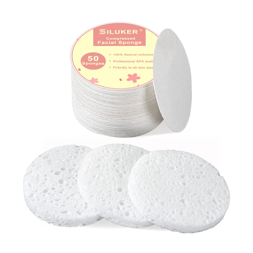 50Count Natural Cellulose Facial Cleansing Sponges for Makeup Removal and Gentle Exfoliation