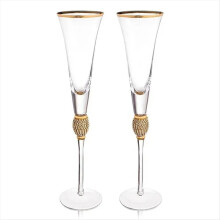 Set van 2 kristallen wijnglazen met gouden rand, elegante, decoratieve diamanten, lange steel, champagneglazen, cocktailglazen, cadeaus B
