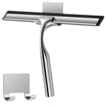 Stainless Steel Shower Squeegee with Adhesive Hook, 10 Inch Bathroom Glass Door and Mirror Cleaner