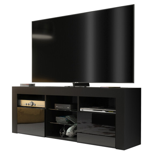 TV Unit 145cm Pulse - Black with Gloss Doors 2