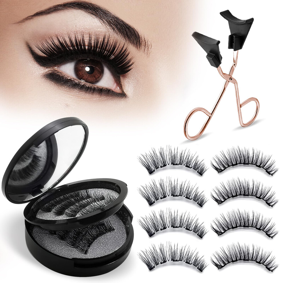 Magnetic Eyelashes Kit  Natural Look Glue Reusable Waterproof False Lashes with Applicator, Black