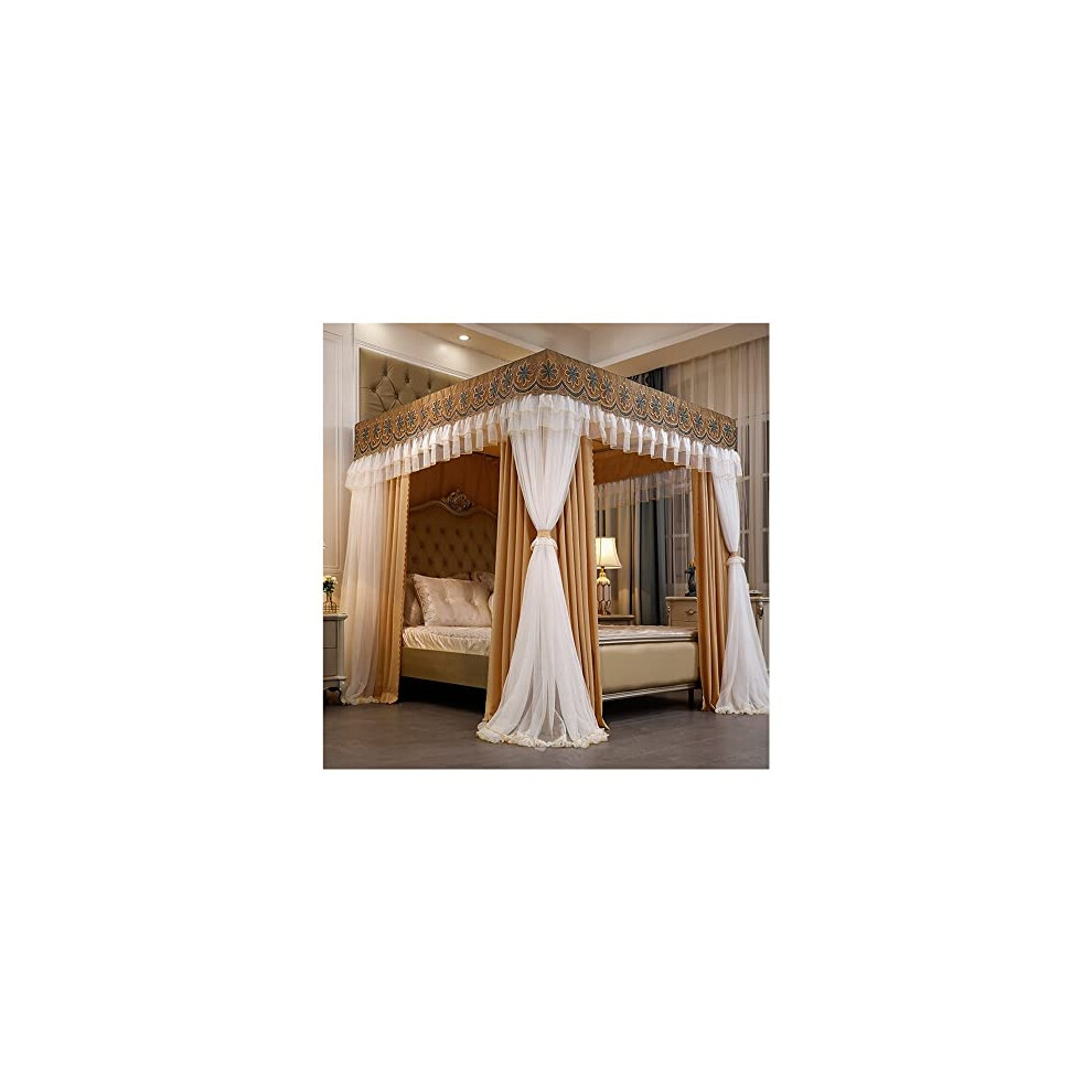 Bed Canopy with Mosquito Net, Retractable Lace Privacy Curtain for Four Poster and Bunk Beds