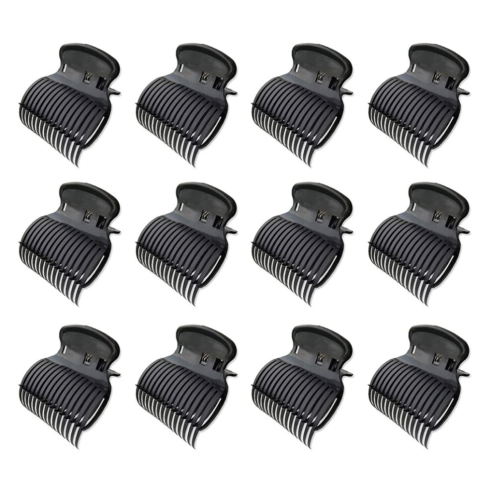 Black 12Pcs Hot Roller Hair Clips Heat Resistant Curler Clamps Secure Hold For Salon Styling