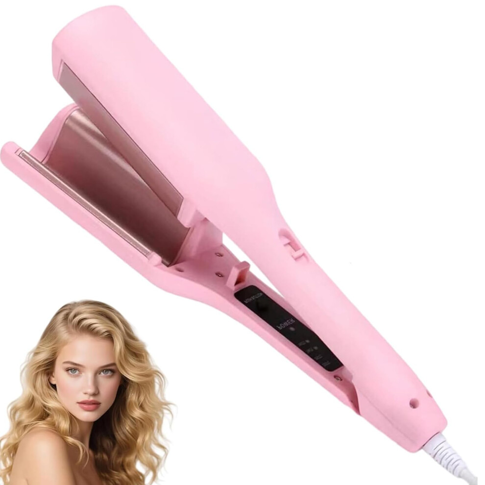 Pink 32Mm Dual Barrel Curling Iron Hair Waver With Negative Ionic Tech For Quick Beach Waves,
