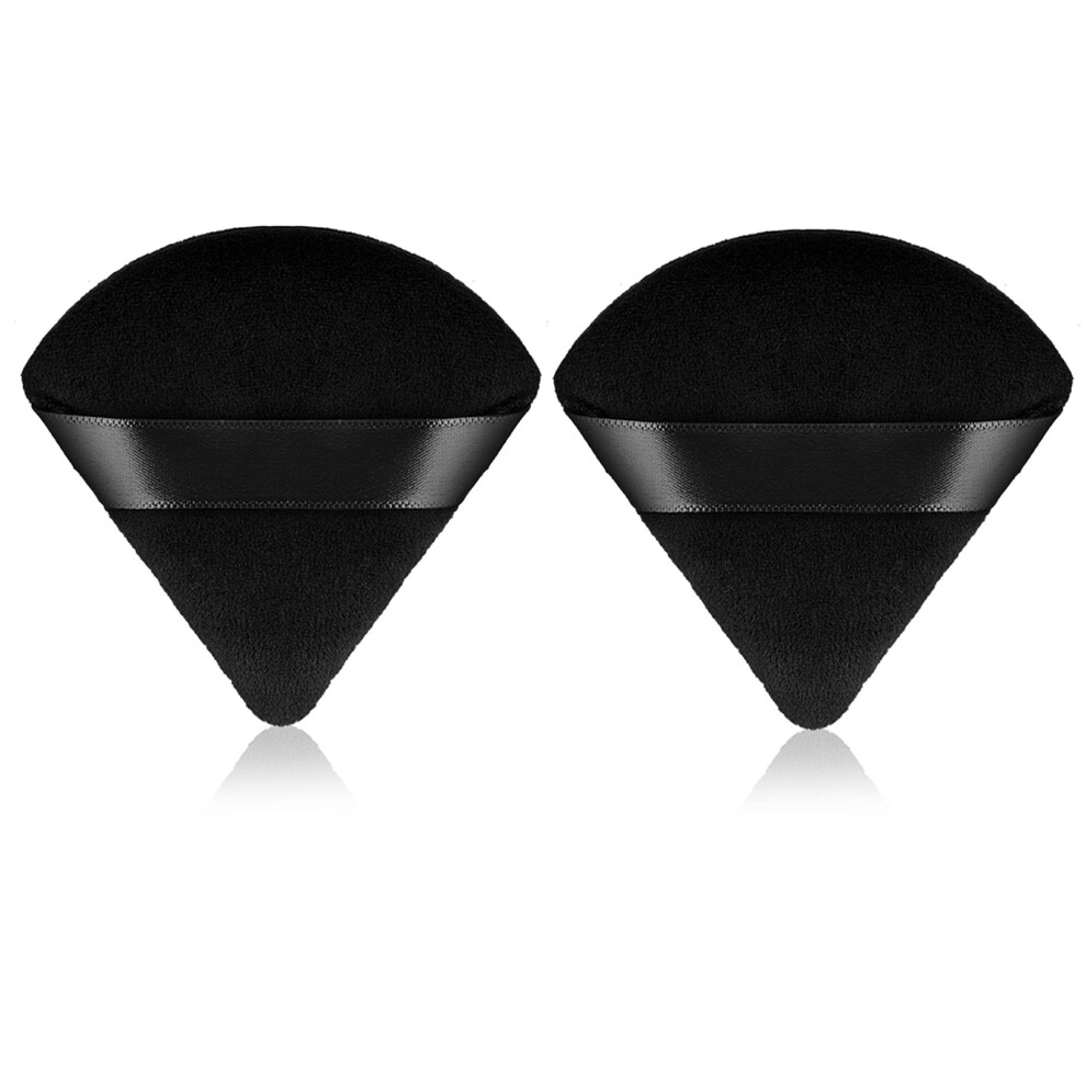 Black 2 Pieces Velour Triangle Powder Puff For Face Makeup, Soft Washable Reusable Makeup Sponge Set