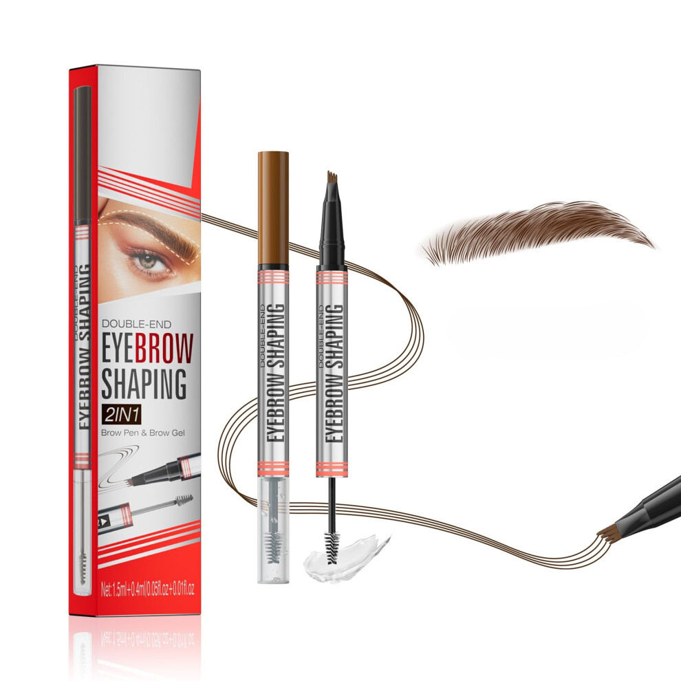 Brown Microblading Eyebrow Pen Light With 4 Fork Precision Tip, Waterproof Smudge Proof Natural Hairlike Strokes
