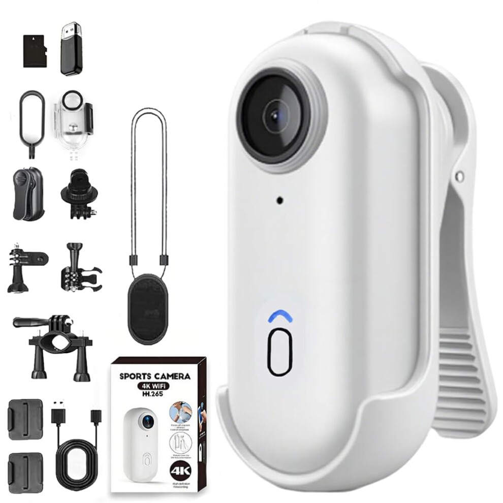 4K Waterproof Pov Camera With Wideangle Lens And Rotating Clip For Outdoor Sports Â 1080P 128G White 9426802881127