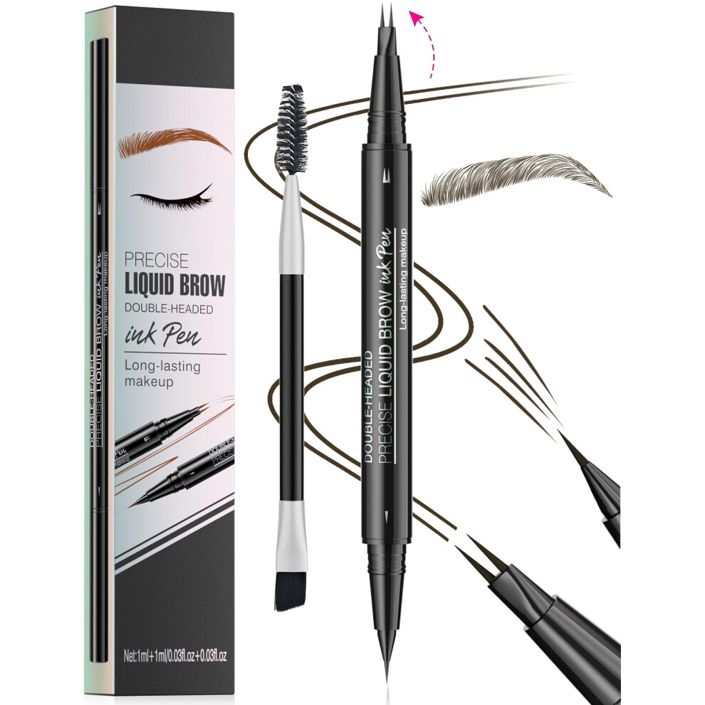 Black/Brown Microblading Eyebrow Pen And Pencil 2In1 Waterproof Longlasting Dualended Fork Tip
