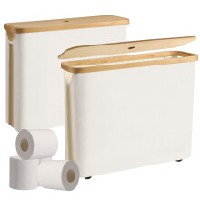 2 Pack Bamboo Toilet Paper Storage Basket with Lid, Large Capacity Freestanding Bathroom Organizer