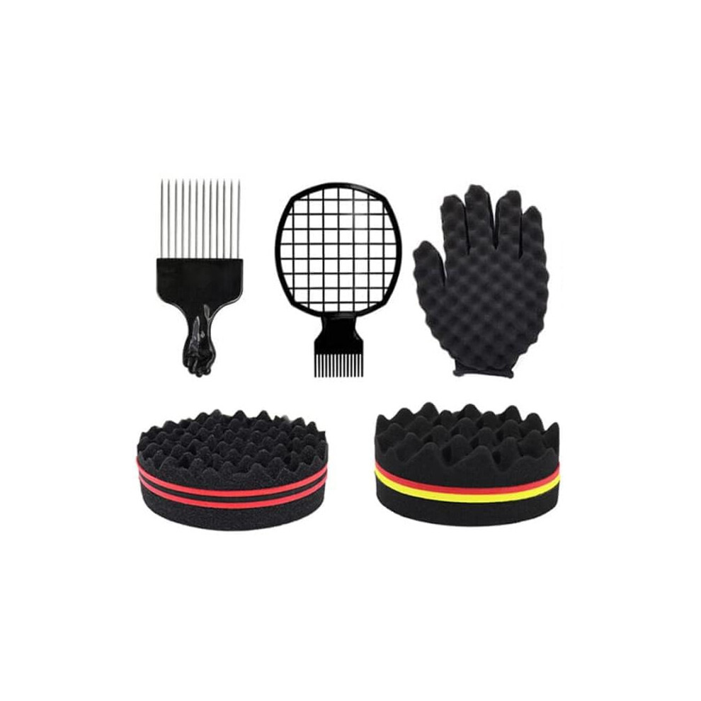 Curling Sponge and Twist Hair Brush Set with Glove Comb Pick for Men and Women Styling