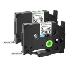 Label Tape 12mm Black on White, Waterproof Laminated, 2 Pack for Brother PTouch TZe231