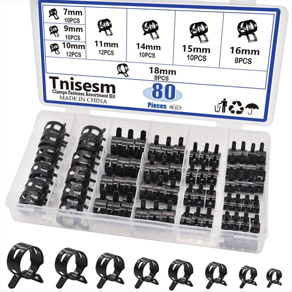 80Pcs Spring Band Hose Clamps Assortment Kits Silicone Vacuum Hose Pipe Clamp 7Mm 9Mm 10Mm 11Mm 14Mm 15Mm 16Mm 18Mm 4852240175286