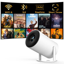 Portable Mini Projector 1080P Full HD with WiFi 6 and Bluetooth, 270 Rotatable Short Throw 260' Screen for Home Theater