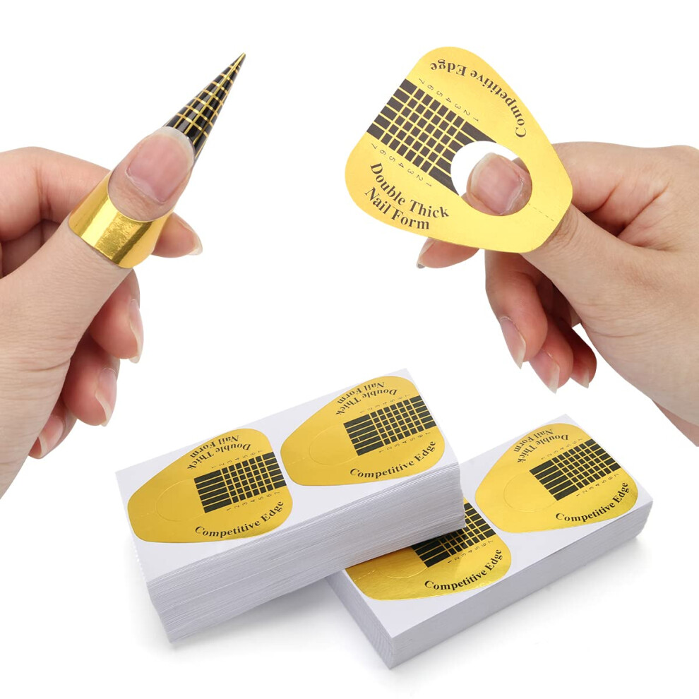 Gold 500Pcs Nail Extension Forms For Acrylic And Gel With Length Guide And Selfadhesive Hold