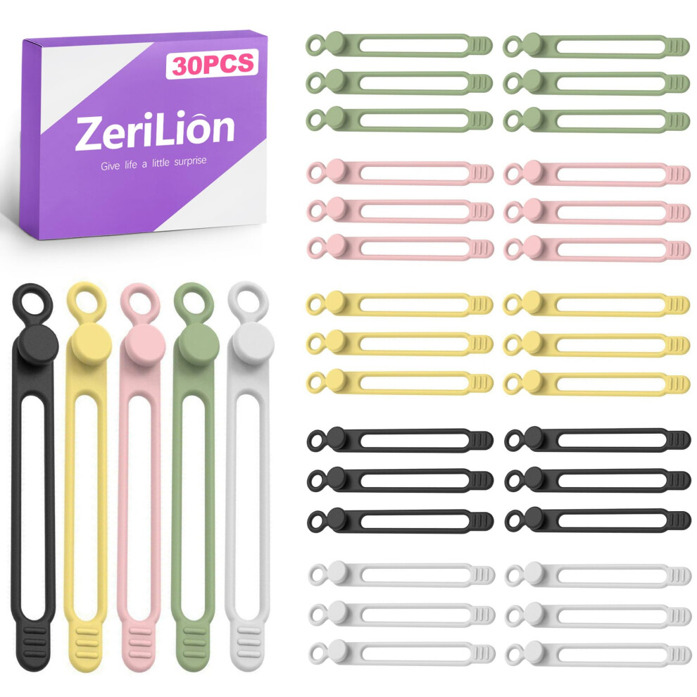 30 Pack Silicone Cable Ties Reusable Adjustable Cord Organizers For Wires, Desk And Usb Cables 9001264049843