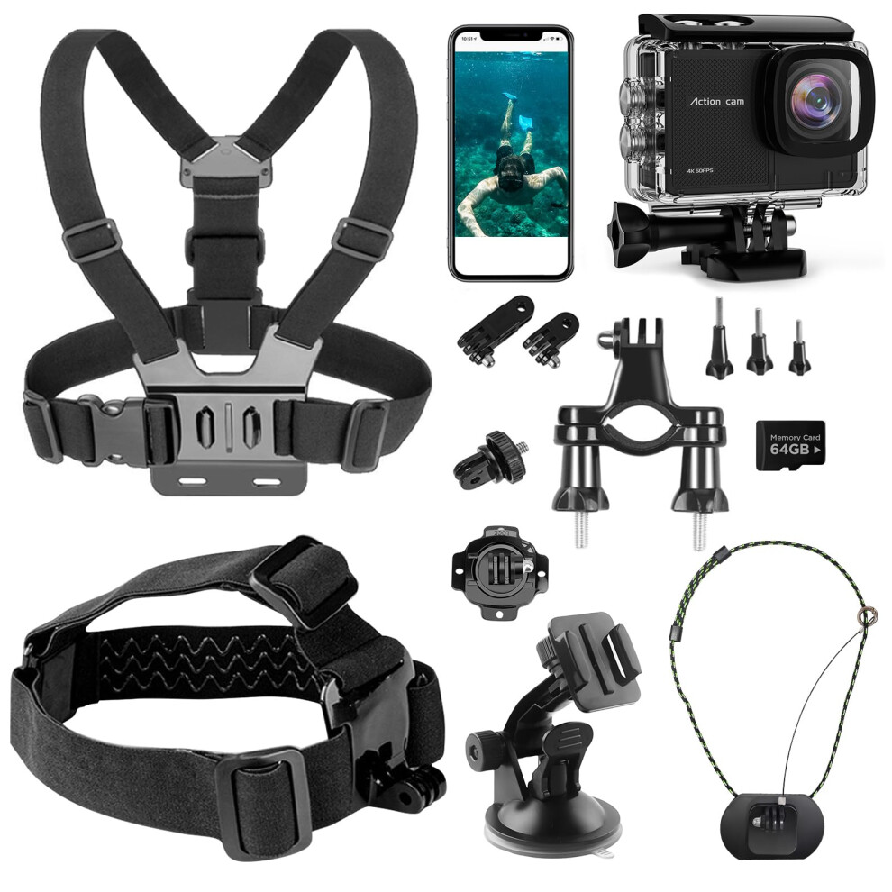 Accessories Kit For Gopro With Chest Strap, Head Mount, Car Suction Cup And 360 Rotating Helmet Base 9426802881172