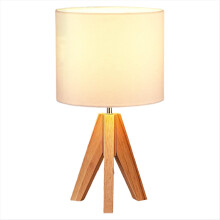 Tripod Table Lamp Cute Bedside Lamp with Lampshade, Nightstand Lamp for Bedroom, Kid Room, Living Room,Wooden Base