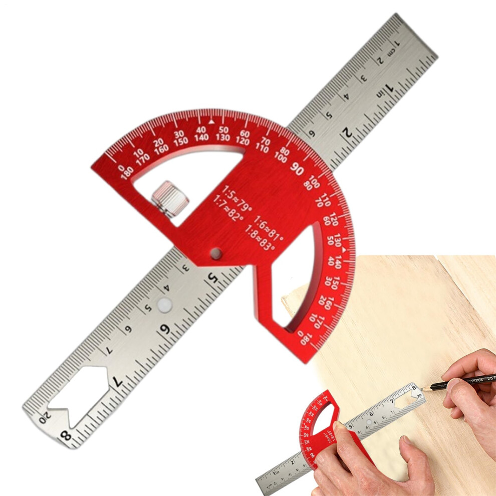 Precision Angle Ruler With Magnetic Lock, Stainless Steel Protractor For Woodworking And Carpentry 8In 9189345636233