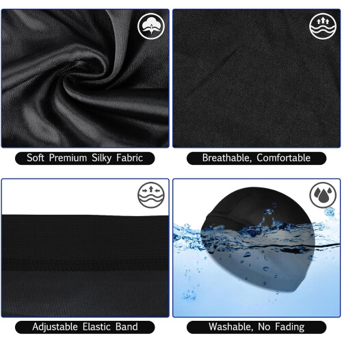 12Pcs Wave Cap and Silky Durag Set for 360 Waves, Double Compression, Breathable Satin, Black 1