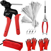 Stainless Steel Zip Tie Gun Kit with 300 SelfLocking Ties and Gloves for Automotive and Industrial