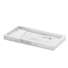 White Marble Bathroom Vanity Tray 8x4 Inch Small Resin Countertop Organizer for Soap and Accessories