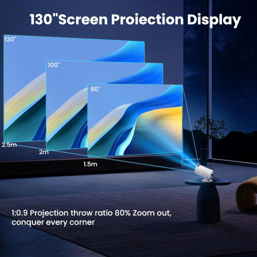 Portable Mini Projector 1080P Smart Android with WiFi Bluetooth, 4K Support, Auto Keystone, 180 Rotation 1