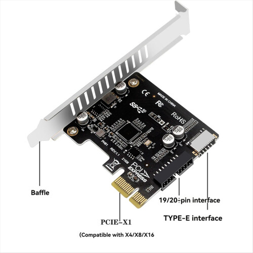 Placa de Expansão Divisora de Hub PCI-E para USB 3.0 de 19 Pinos para PC e Laptop 2