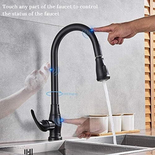 Matte Black Touchless Kitchen Faucet with Smart Sensor, Pull Down Sprayer, Solid Brass Build 1
