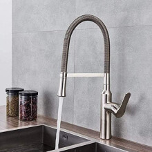 Brushed Nickel Spring Kitchen Sink Faucet with Sprayer Solid Brass Deck Mount LeakProof