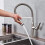 Brushed Nickel Spring Kitchen Sink Faucet with Sprayer Solid Brass Deck Mount LeakProof 2