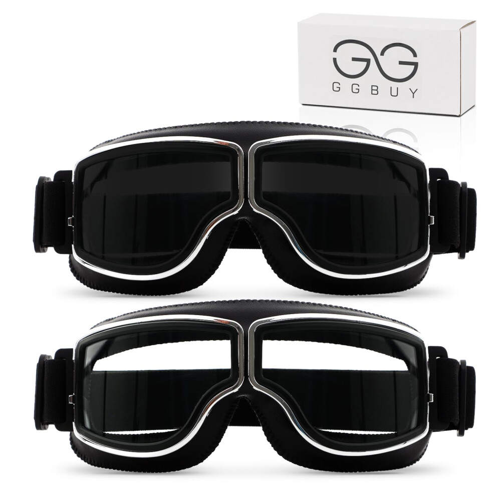 Vintage Motorcycle Goggles Uv Protection Antifog Dustproof Aviator Style For Helmet Riding 2Pcs Black Grey And Clear Lens Black,Grey 9001264050238