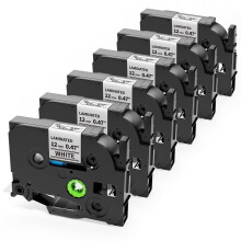 Label Tape Compatible with Brother PTouch TZe231 6Pack 12mm Black on White Laminated Durable