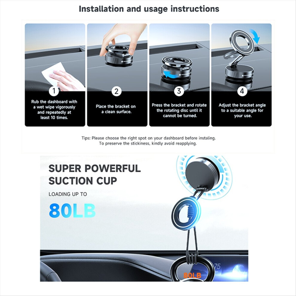Car Mount Vacuum Magnetic Holder Foldable Strong Suction Stand With Metal Hinges For Cell Phone Black 4852240177747