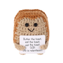 Knitted Toast Plush with Encouraging Card, Cute Crochet Bread Toy Gift for Home Decor