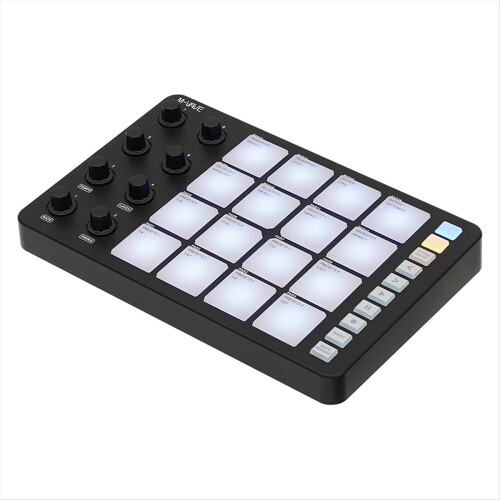 Wireless MIDI Pad Bluetooth MIDI Controller,16 Pads & 8 Assignable Knobs, Portable USB-C Powered W/Built-in Battery Black