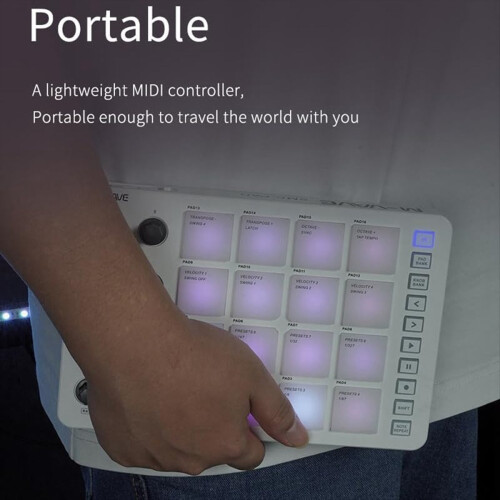 Wireless MIDI Pad Bluetooth MIDI Controller,16 Pads & 8 Assignable Knobs, Portable USB-C Powered W/Built-in Battery Black 1