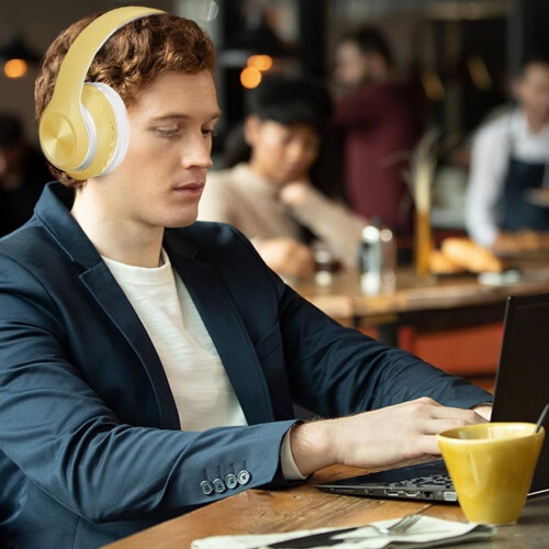 Fone de ouvido Bluetooth confortável com espuma viscoelástica, microfone, ajuste regulável, função de luz pulsante e som nítido. 1