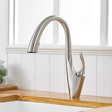 Pull Out Kitchen Faucet Single Handle Brushed Nickel Brass 360 Swivel for Kitchen Sink